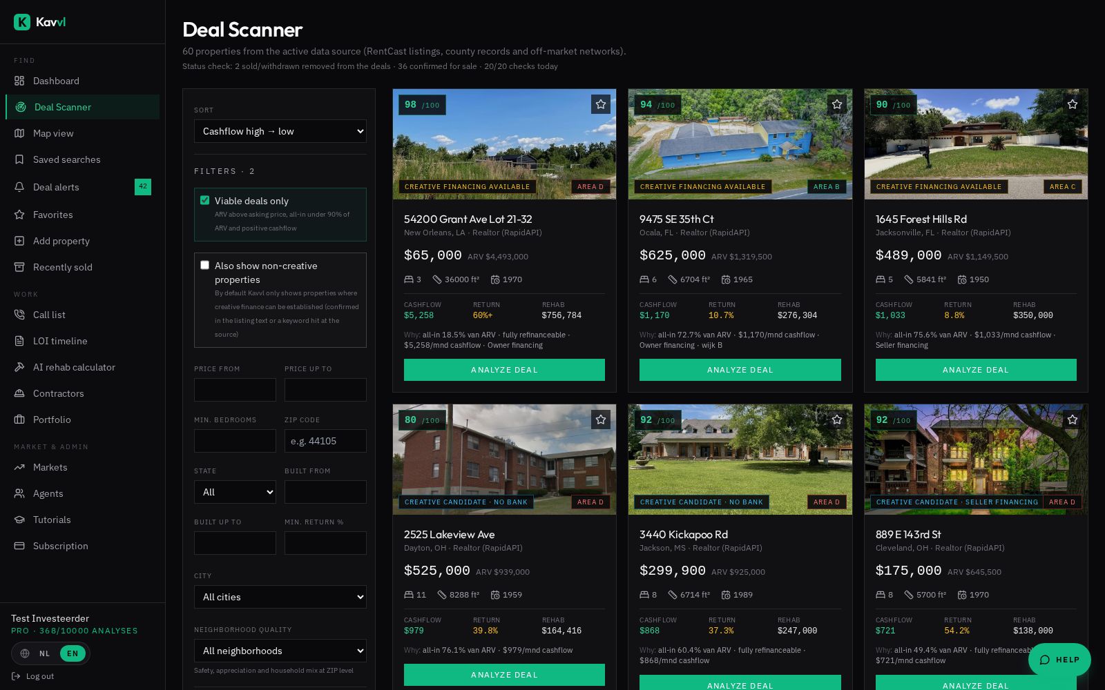 Deal Scanner with creative filters
