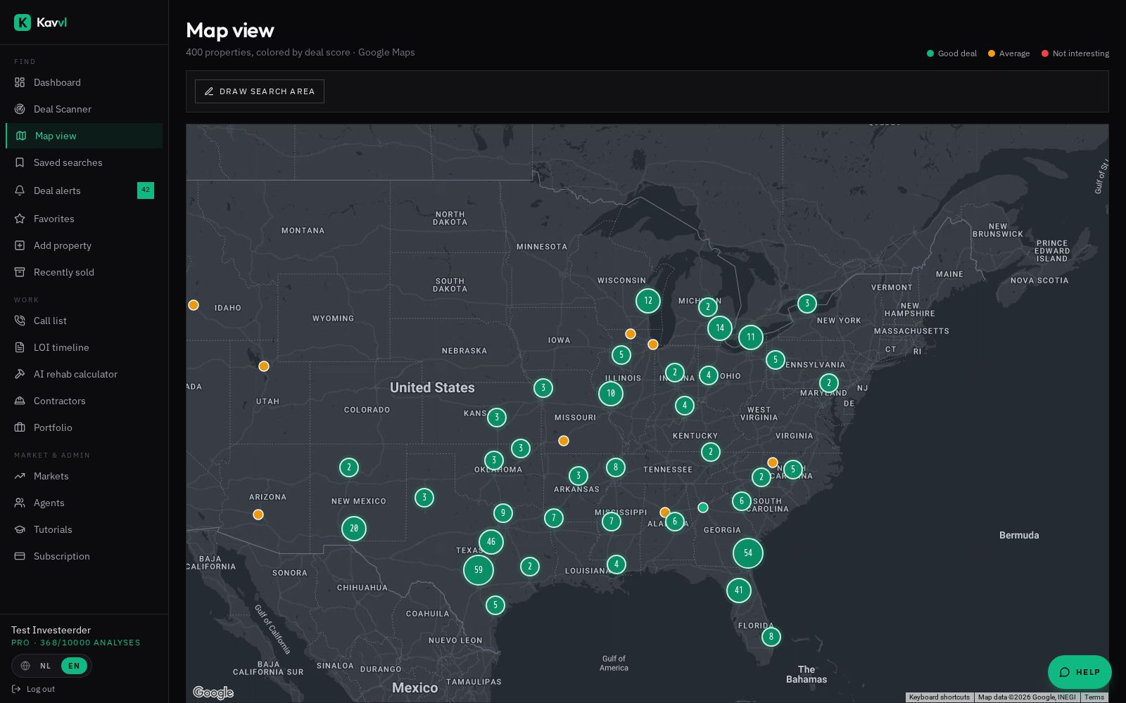Map view with deal scores